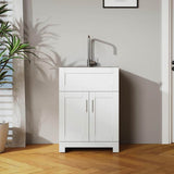 Tileon Stainless Steel Drop-In Laundry Sink with Cabinet and Faucet Combo in White