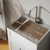 Tileon Stainless Steel Drop-In Laundry Sink with Cabinet and Faucet Combo in White