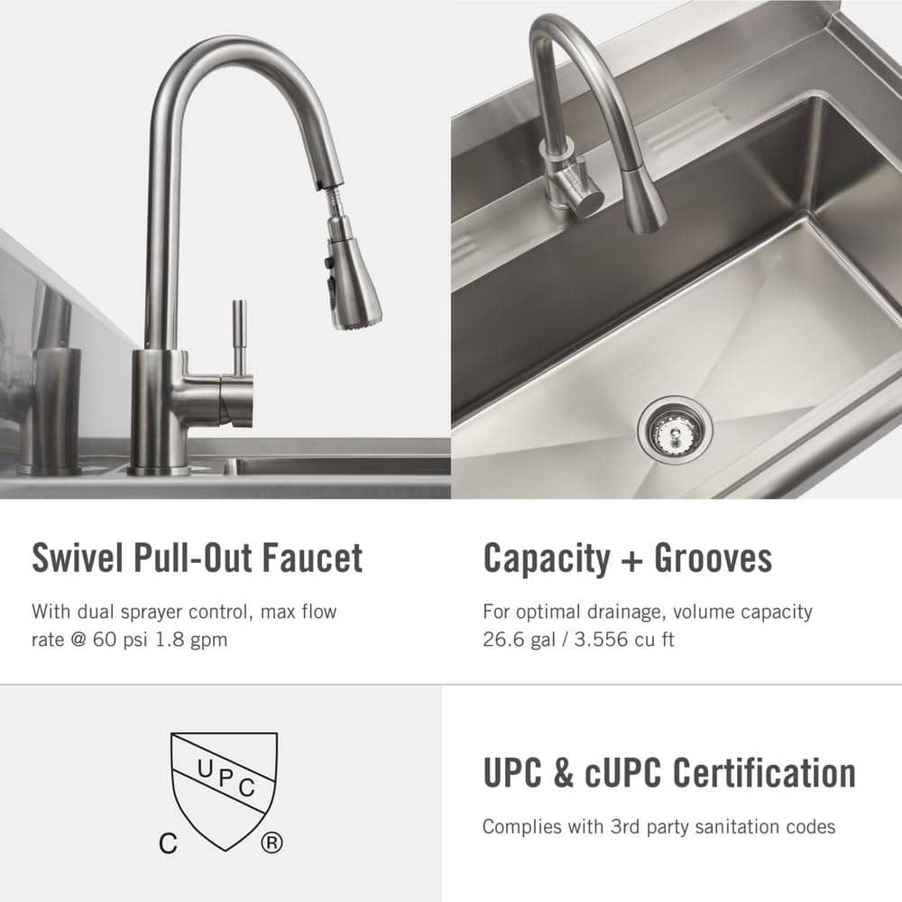 TRINITY Stainless Steel Utility Sink with Pull-Out Faucet