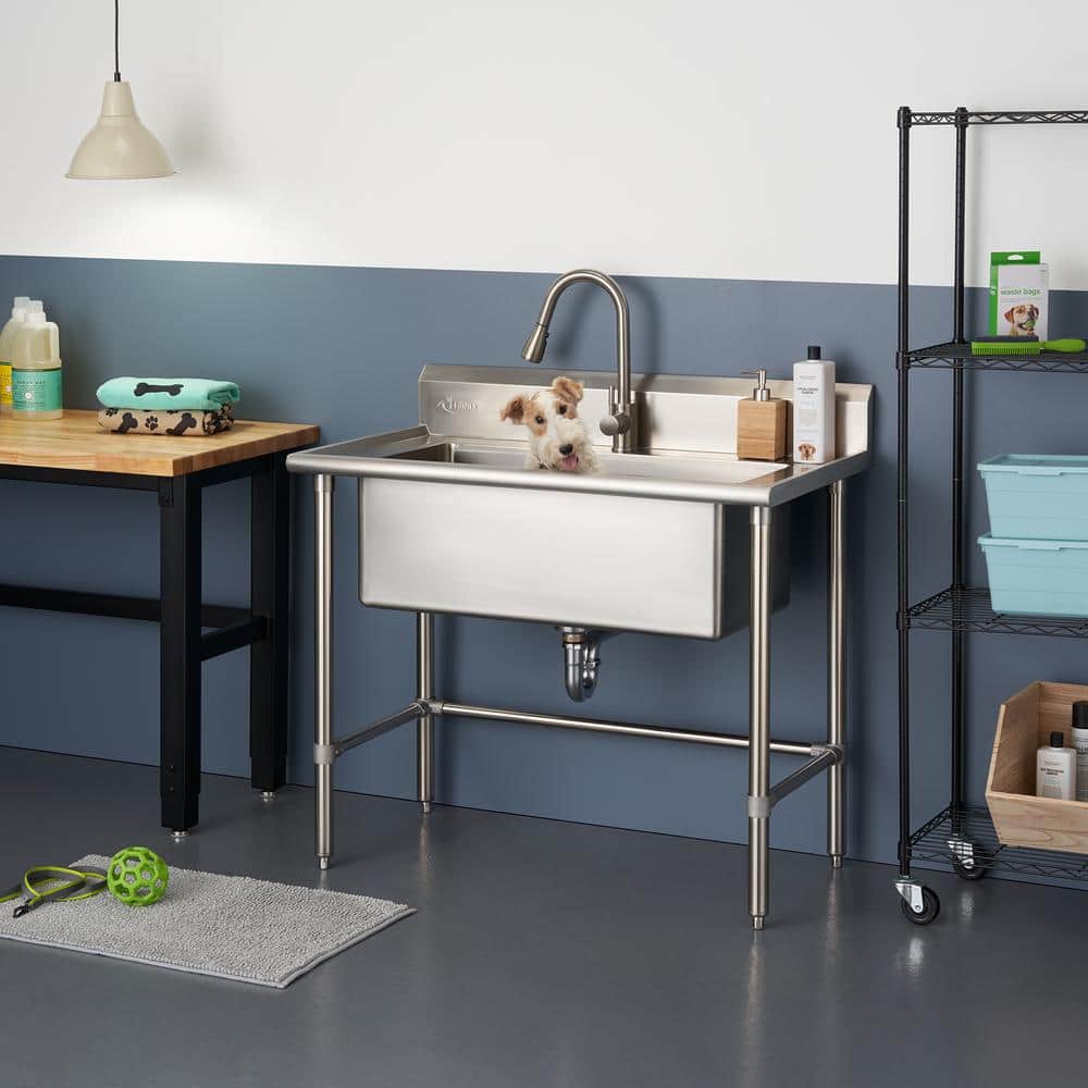TRINITY Stainless Steel Utility Sink with Pull-Out Faucet