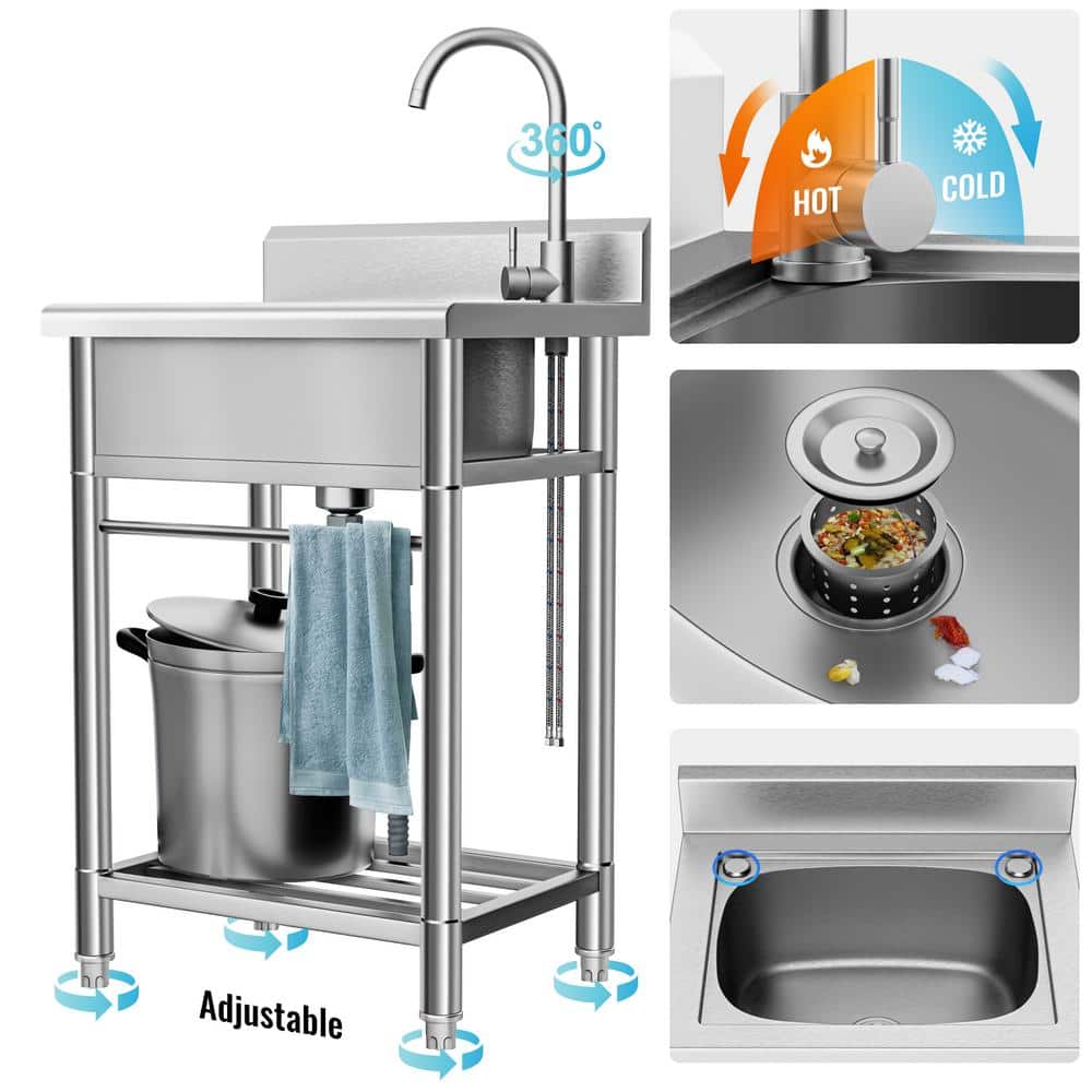 UKISHIRO 19.6 in. D x 21.6 in. W 7.6 gal Stainless Steel Laundry Utility Sink with Faucet