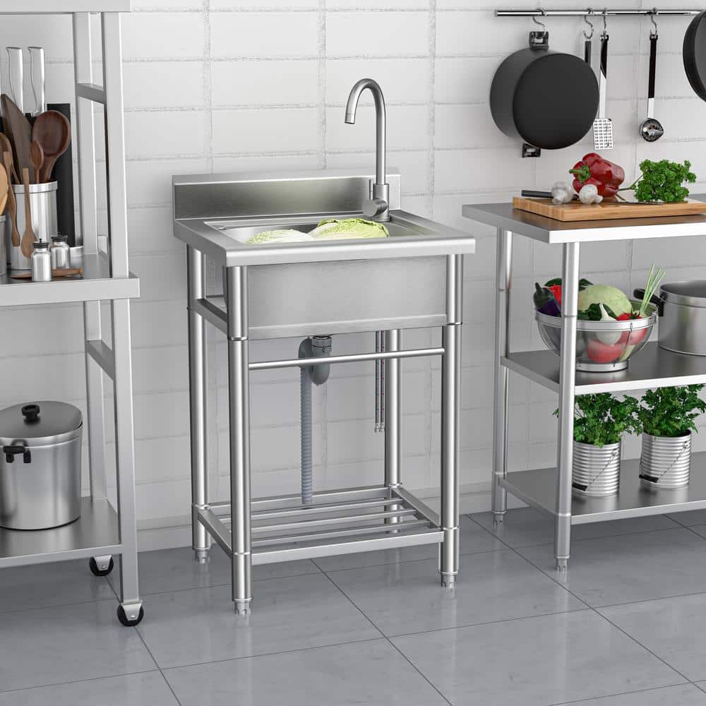 UKISHIRO 19.6 in. D x 21.6 in. W 7.6 gal Stainless Steel Laundry Utility Sink with Faucet