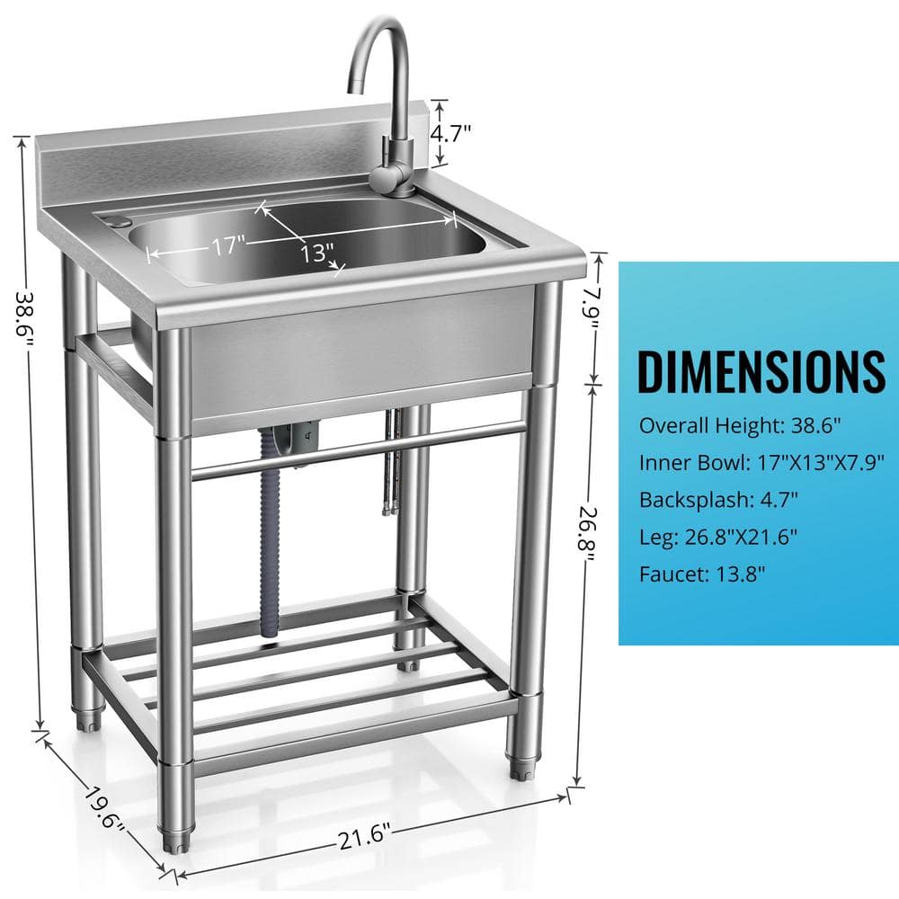UKISHIRO 19.6 in. D x 21.6 in. W 7.6 gal Stainless Steel Laundry Utility Sink with Faucet