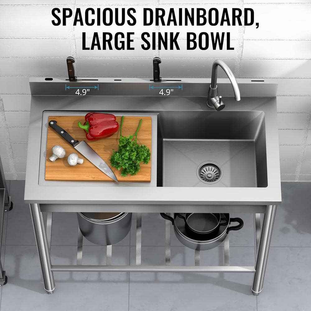 UKISHIRO 19.6 in. D x 39.3 in. W 7.8 gal. Freestanding Laundry/Utility Sink in Stainless Steel with Faucet