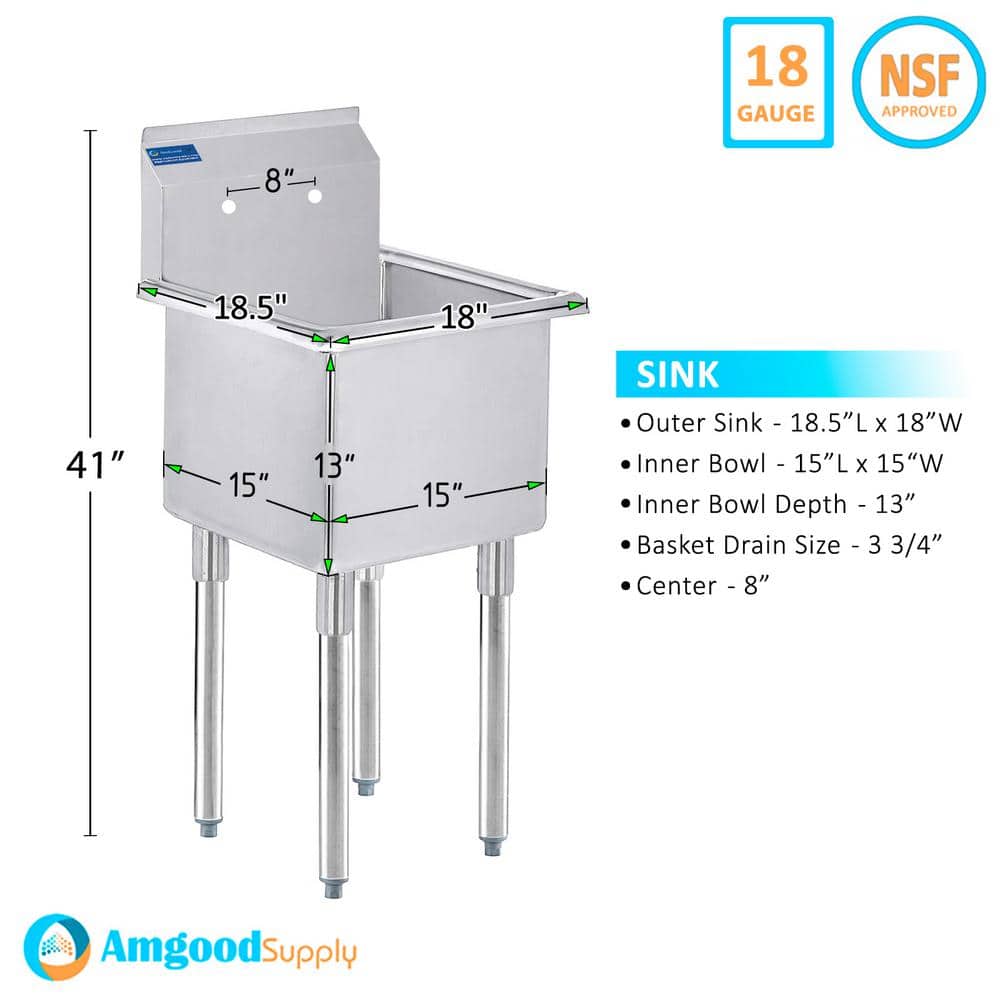 AMGOOD 18.5" x 18" Stainless Steel Utility Laundry Sink