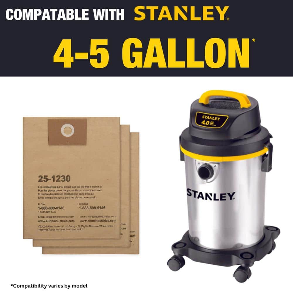 Stanley 5 Gal. Disposable Filter Bag for Wet/Dry Vacuum (3-Pack)