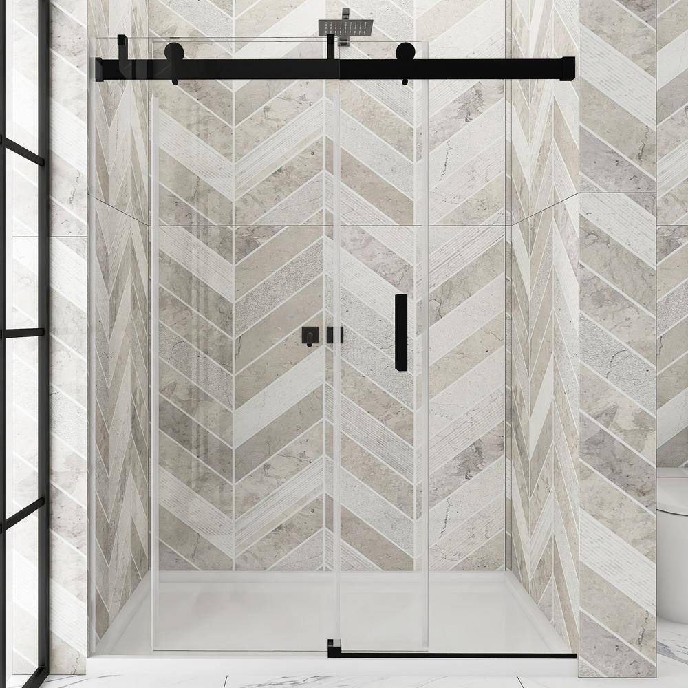Staykiwi 72 in. W x 76 in. H Single Sliding Frameless Shower Door in Matte Black Finish with Buffer