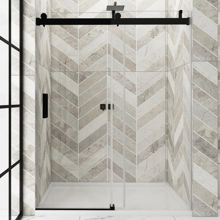 Staykiwi 72 in. W x 76 in. H Single Sliding Frameless Shower Door in Matte Black Finish with Buffer