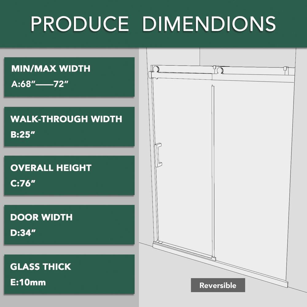 Staykiwi 72 in. W x 76 in. H Single Sliding Frameless Shower Door in Matte Black Finish with Buffer