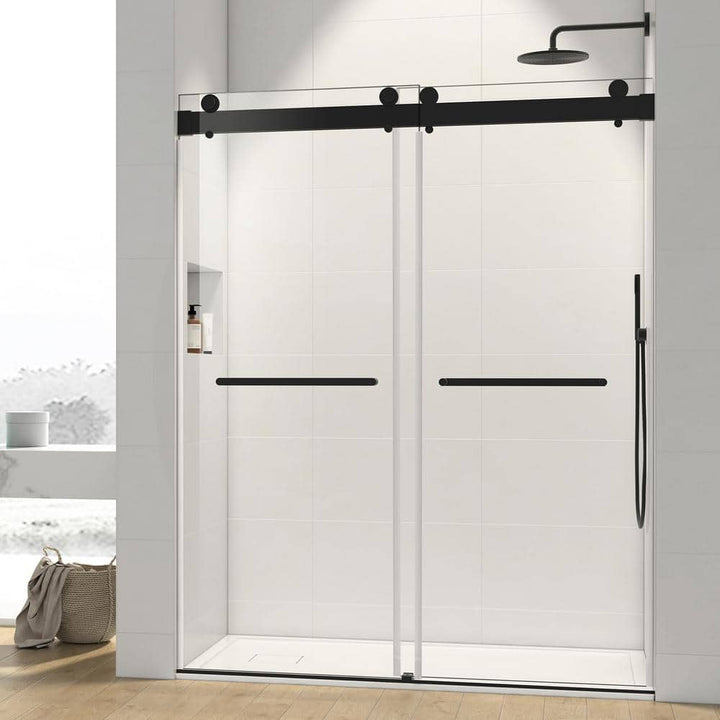 Staykiwi 60 in. W x 76 in. H Double Sliding Frameless Shower Door in Matte Black Finish with Buffer