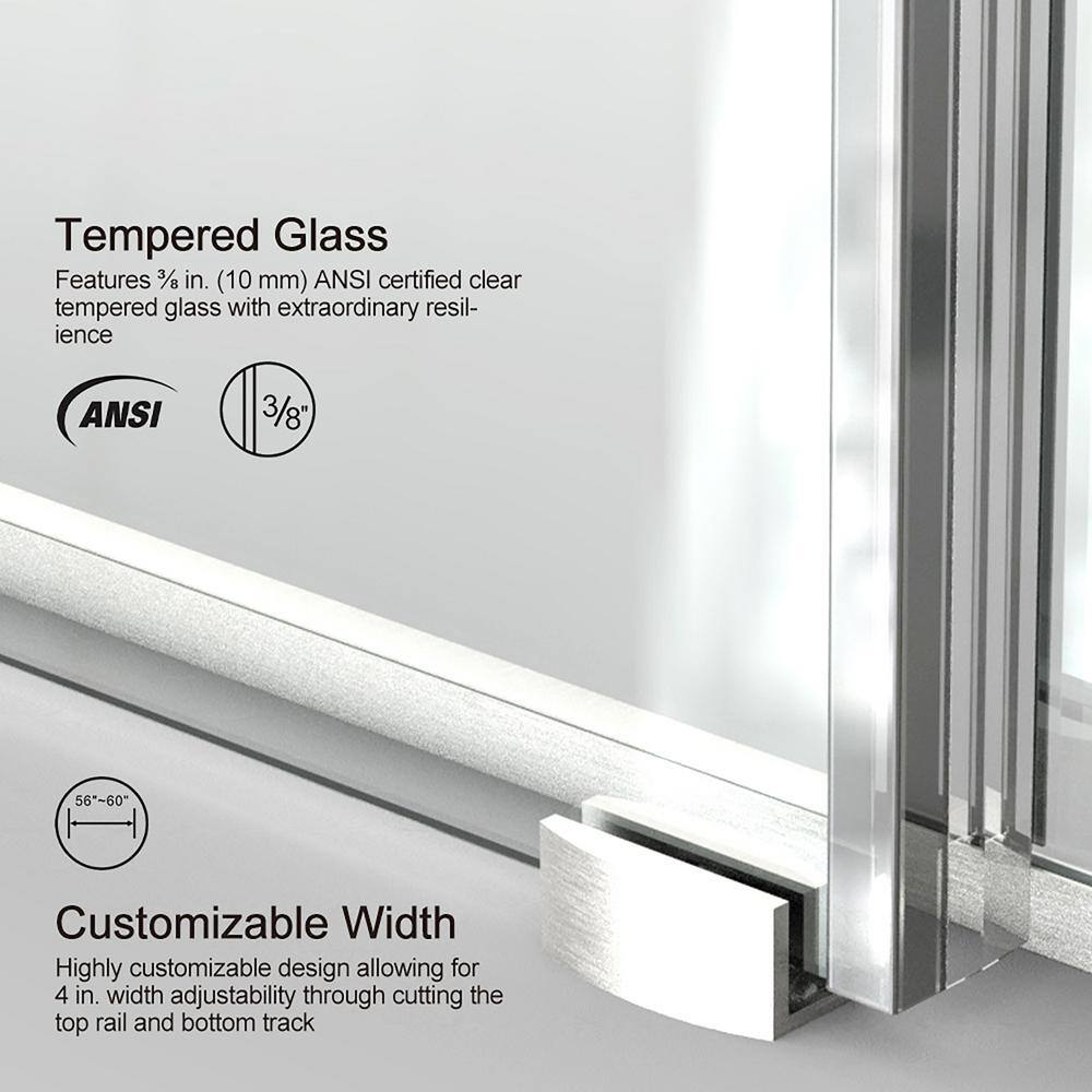 Staykiwi 60 in. W x 76 in. H Sliding Frameless Shower Door in Brushed Nickel Finish with Frosted Glass