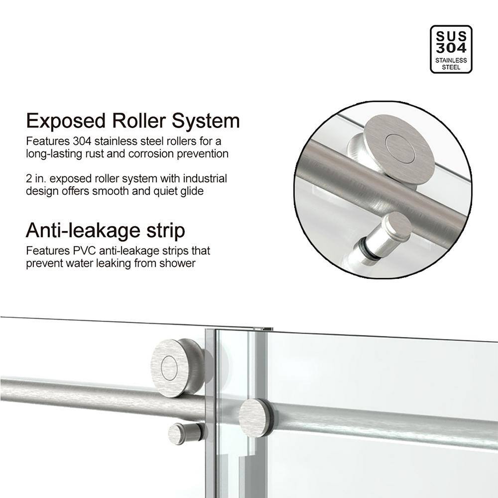 Staykiwi 60 in. W x 76 in. H Sliding Frameless Shower Door in Brushed Nickel Finish with Frosted Glass