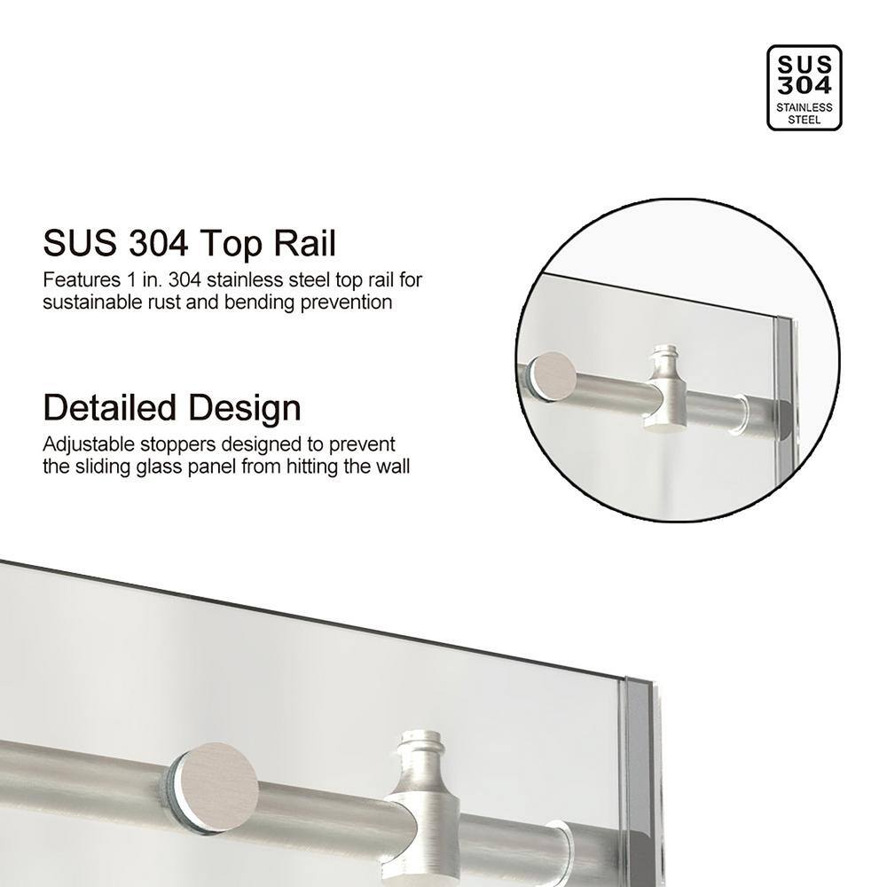 Staykiwi 60 in. W x 76 in. H Sliding Frameless Shower Door in Brushed Nickel Finish with Frosted Glass