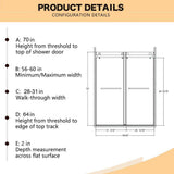 Staykiwi 60 in. W x 70 in. H Sliding Frameless Shower Door in Matte Black Finish with Clear Glass