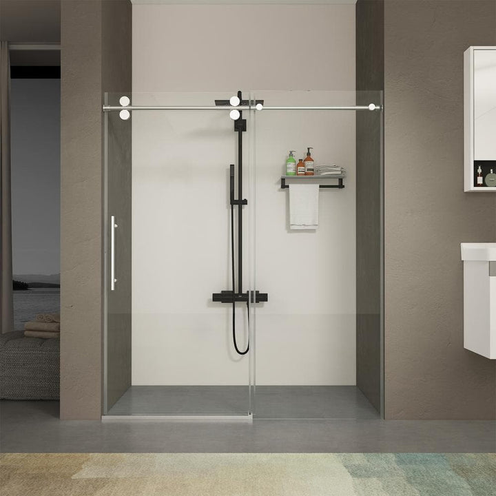 Staykiwi 60 in. W x 76 in. H Sliding Frameless Shower Door in Chrome Finish with Clear Glass