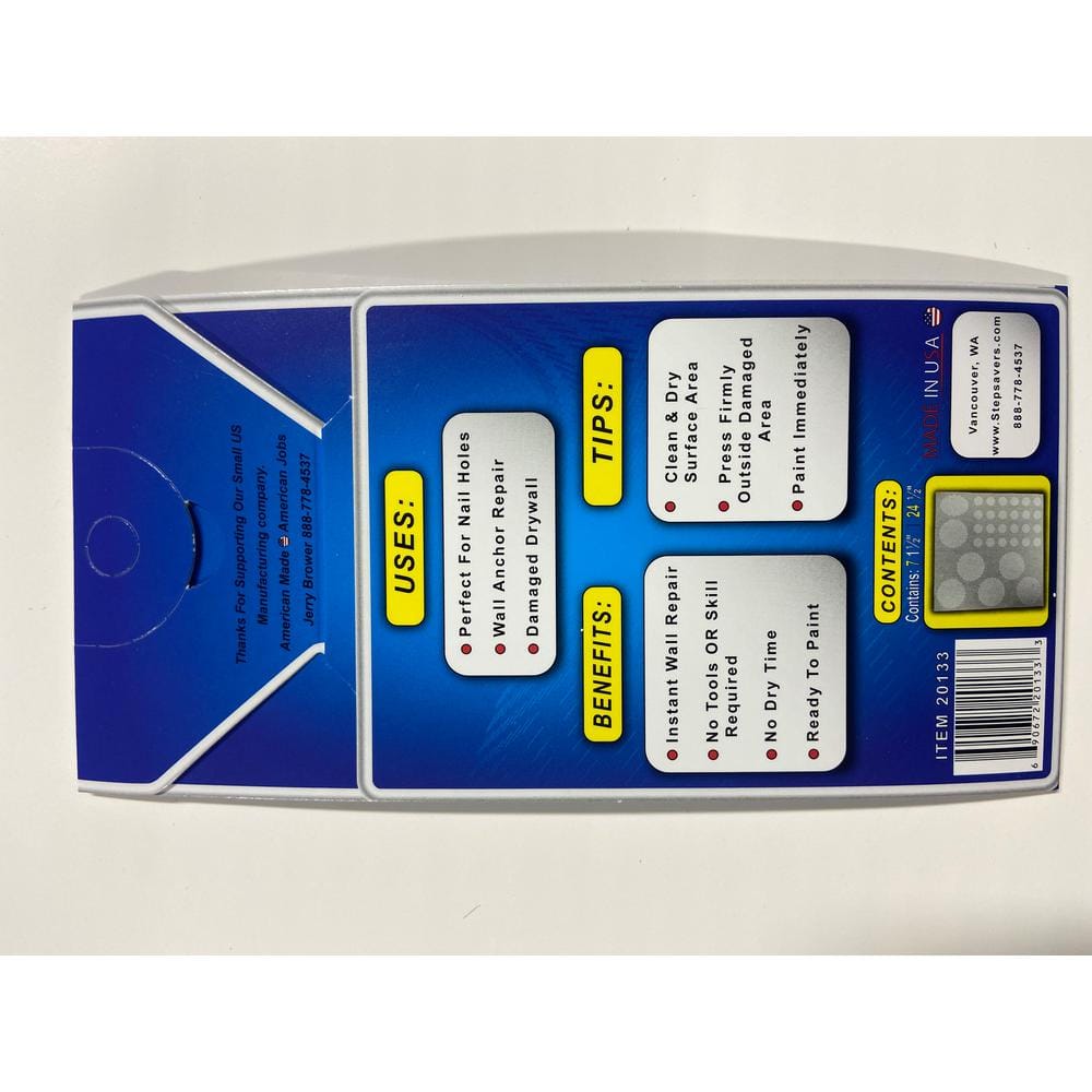 Stepsaver PRODUCTS Seven 1.5 in. and (24) 1/2 in. Fast Patch Mini Self Adhesive Smooth Wall Repair Patch Kit