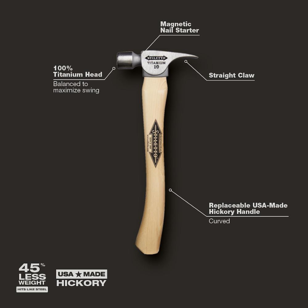Stiletto 10 oz. Titanium Smooth Face Hammer with 14 1/2 in. Curved Hickory Handle