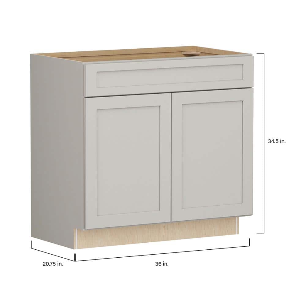 Shaker Full Overlay 36 in. W x 20.75 in. D x 34.5 in. H Plywood Assembled Vanity Sink Base Bath Cabinet in Stone Gray