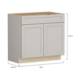 Shaker Full Overlay 36 in. W x 20.75 in. D x 34.5 in. H Plywood Assembled Vanity Sink Base Bath Cabinet in Stone Gray