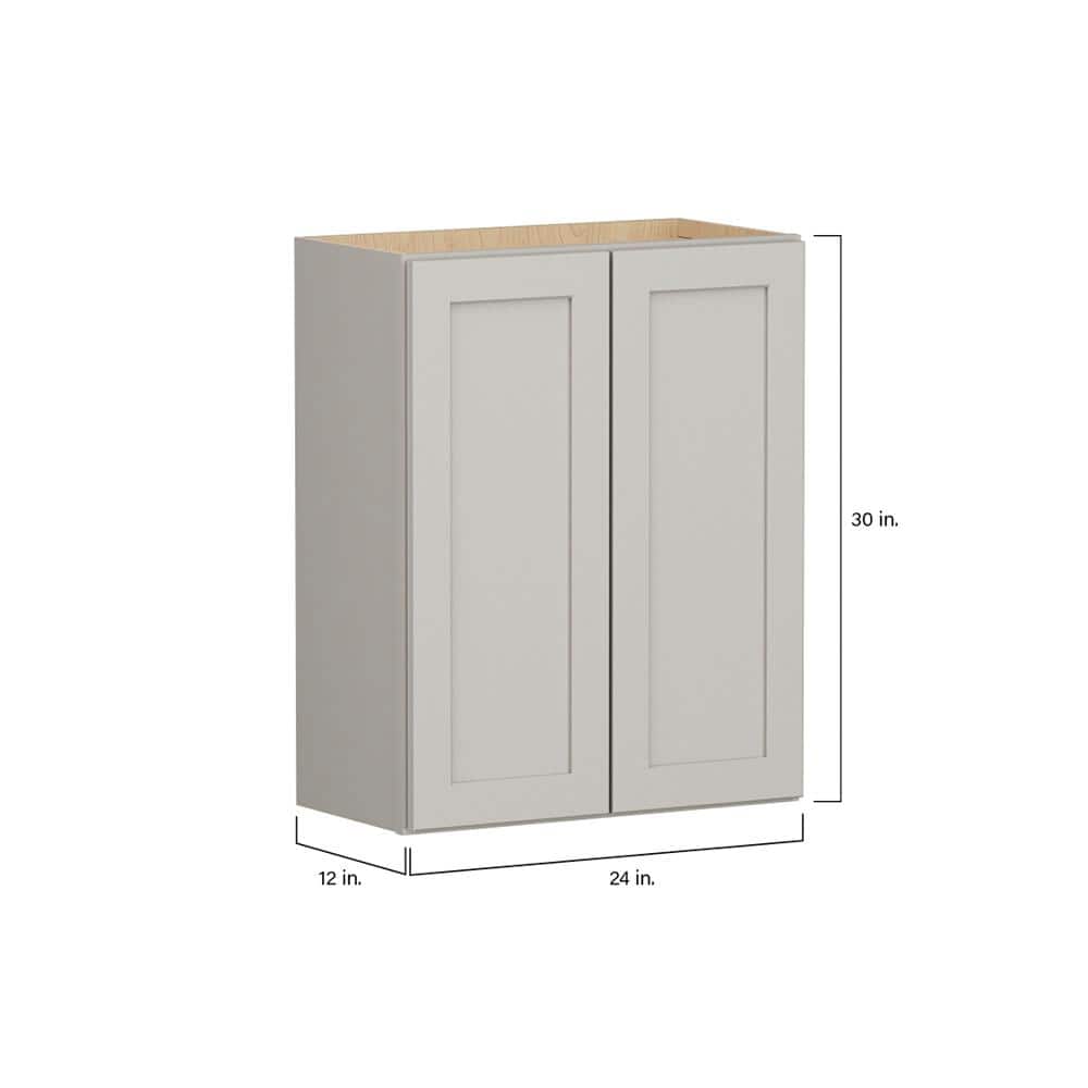 Shaker Full Overlay 24 in. W x 12 in. D x 30 in. H Plywood Assembled Wall Kitchen Cabinet in Stone Gray