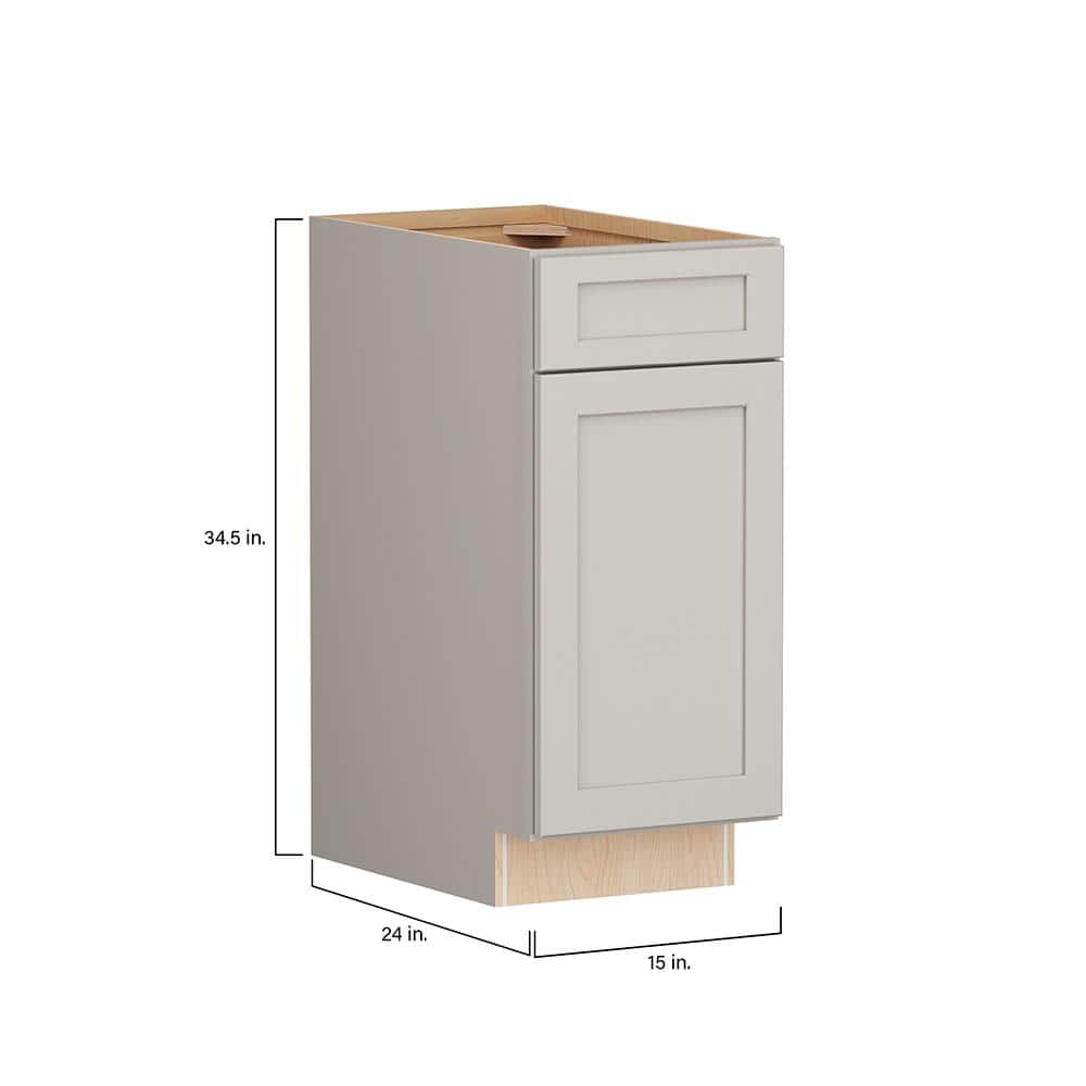 SIMPLY WOODMARK PRO Shaker Full Overlay 15 in. W. x 24 in. D x 34.5 in. H Plywood Assembled Base Kitchen Cabinet in Stone Gray