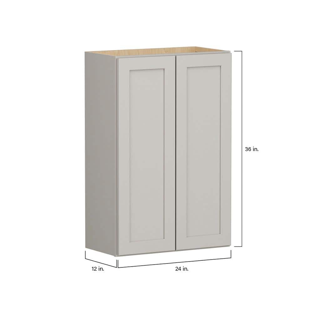 SIMPLY WOODMARK PRO Shaker Full Overlay 24 in. W x 12 in. D x 36 in. H Plywood Assembled Wall Kitchen Cabinet in Stone Gray
