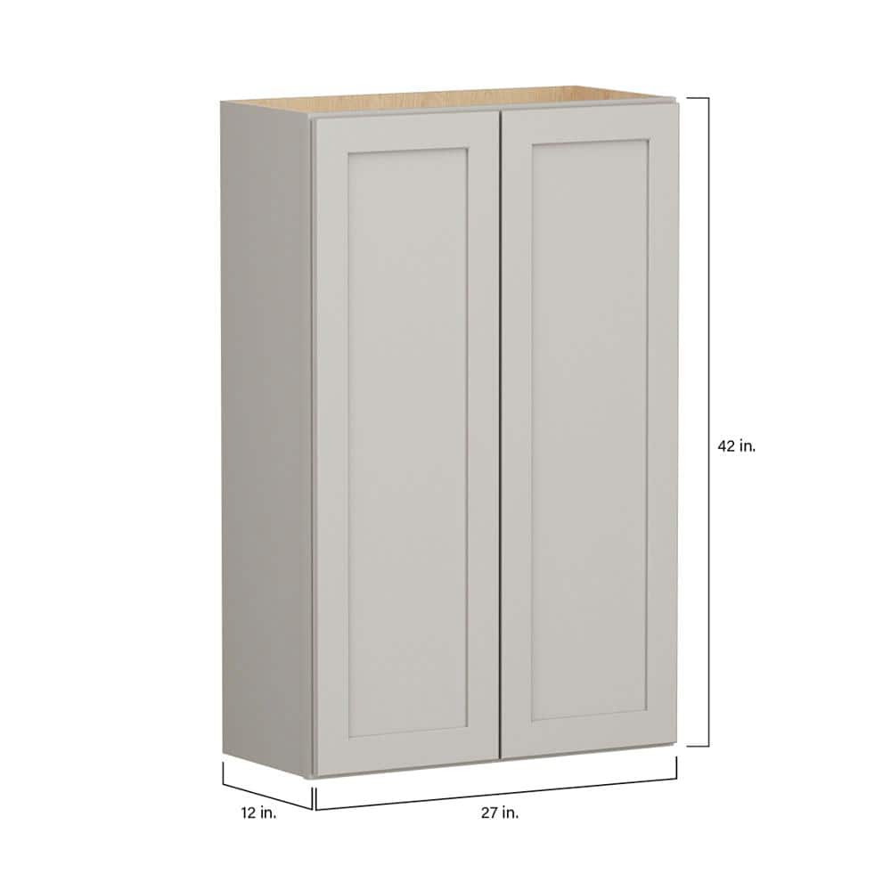 SIMPLY WOODMARK PRO Shaker Full Overlay 27 in. W x 12 in. D x 42 in. H Plywood Assembled Wall Kitchen Cabinet in Stone Gray