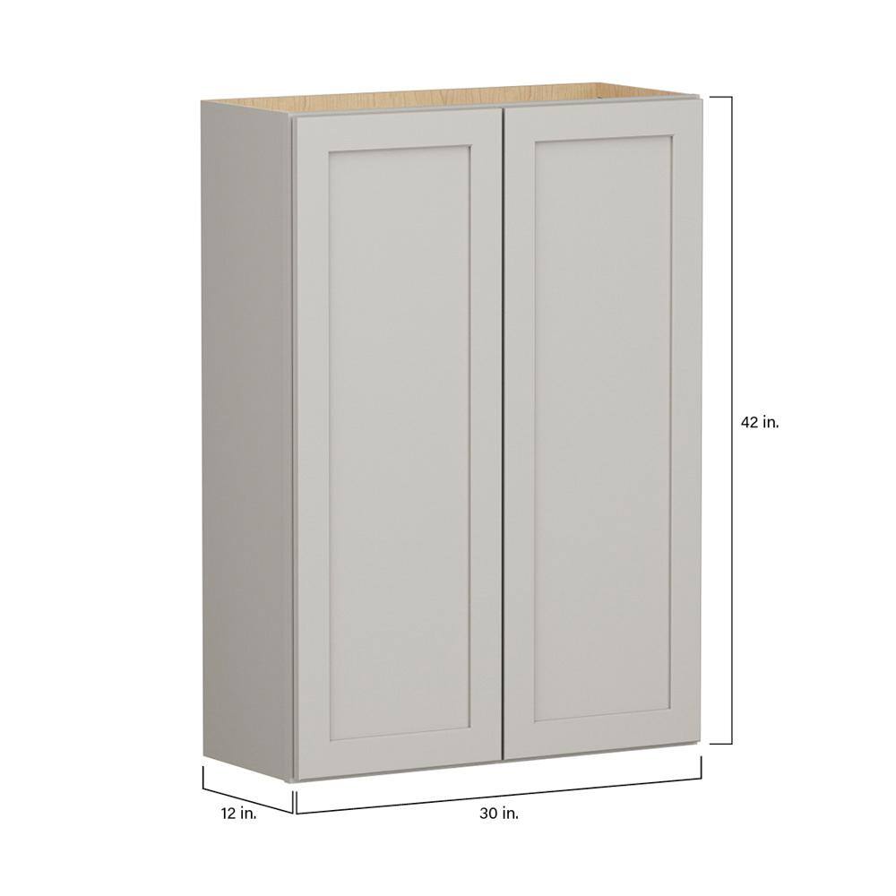 SIMPLY WOODMARK PRO Shaker Full Overlay 30 in. W x 12 in. D x 42 in. H Plywood Assembled Wall Kitchen Cabinet in Stone Gray