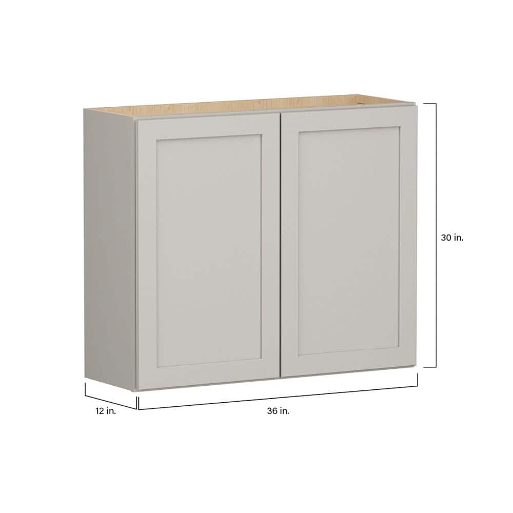 SIMPLY WOODMARK PRO Shaker Full Overlay 36 in. W x 12 in. D x 30 in. H Plywood Assembled Wall Kitchen Cabinet in Stone Gray