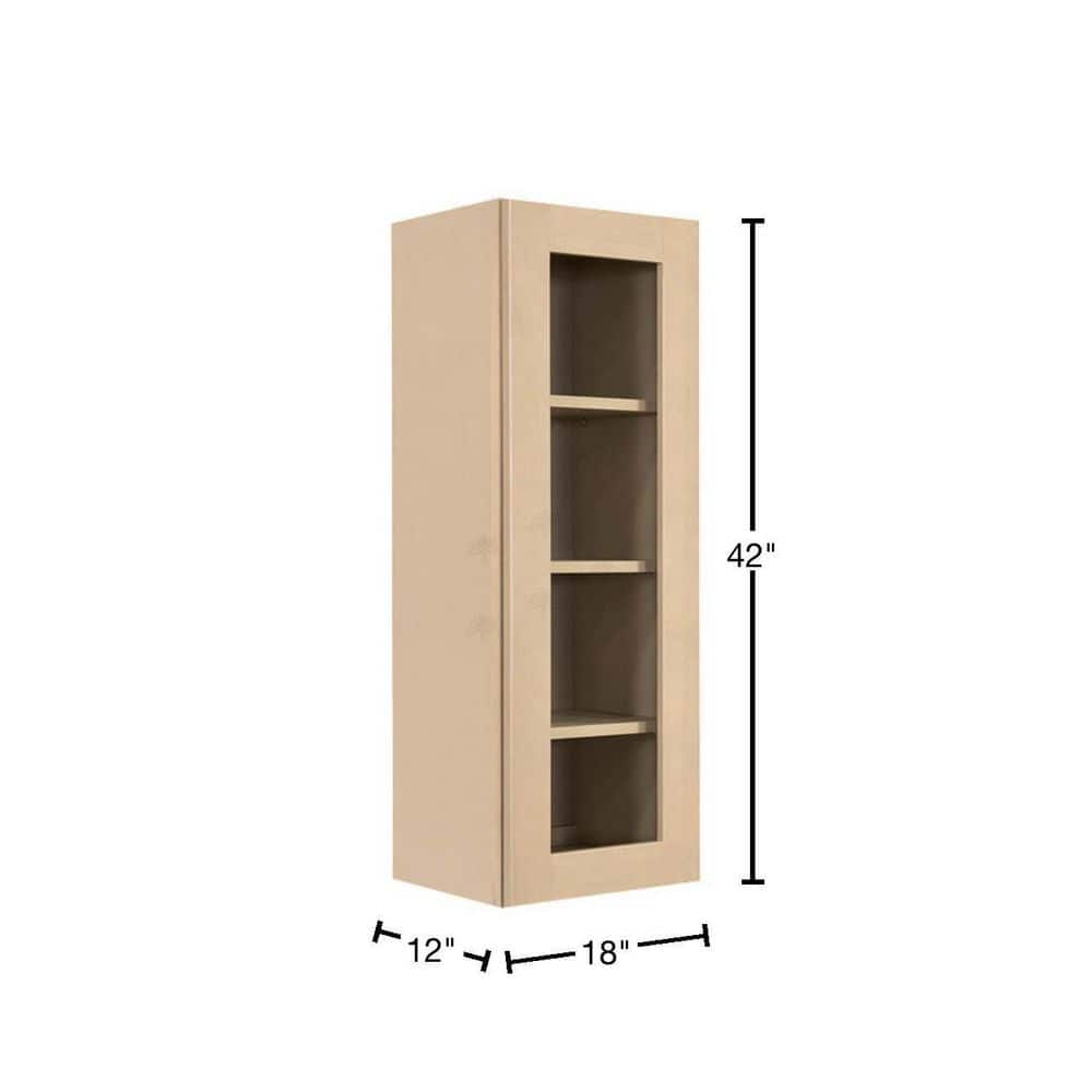 LIFEART CABINETRY Lancaster Shaker Assembled 18x42x12 in. Wall Mullion Door Cabinet with 1 Door 3 Shelves in Stone Wash