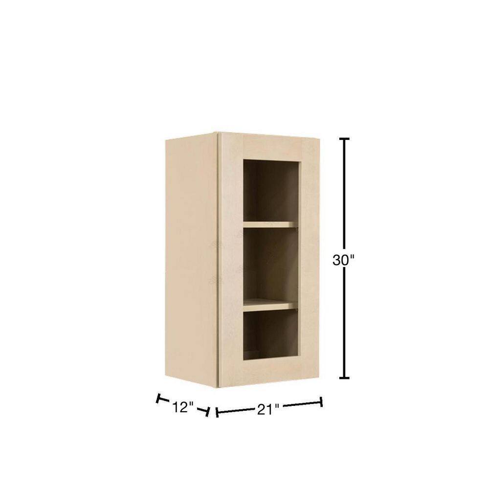 LIFEART CABINETRY Lancaster Shaker Assembled 21x30x12 in. Wall Mullion Door Cabinet with 1 Door 2 Shelves in Stone Wash