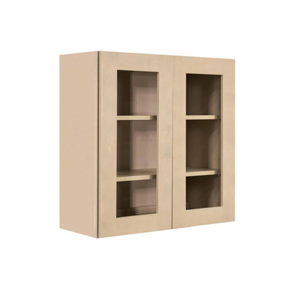 LIFEART CABINETRY Lancaster Shaker Assembled 27x30x12 in. Wall Mullion Door Cabinet with 2 Doors 2 Shelves in Stone Wash