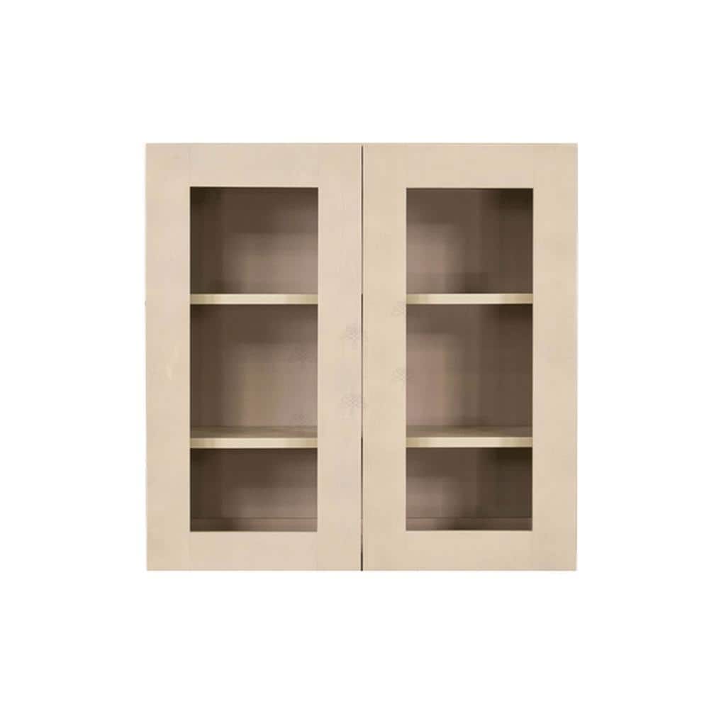 LIFEART CABINETRY Lancaster Shaker Assembled 27x30x12 in. Wall Mullion Door Cabinet with 2 Doors 2 Shelves in Stone Wash