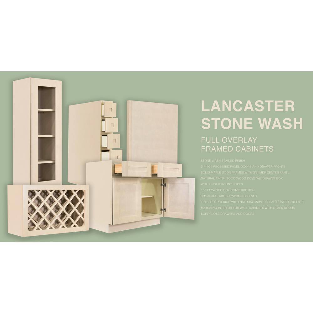 LIFEART CABINETRY Lancaster Shaker Assembled 27x30x12 in. Wall Mullion Door Cabinet with 2 Doors 2 Shelves in Stone Wash