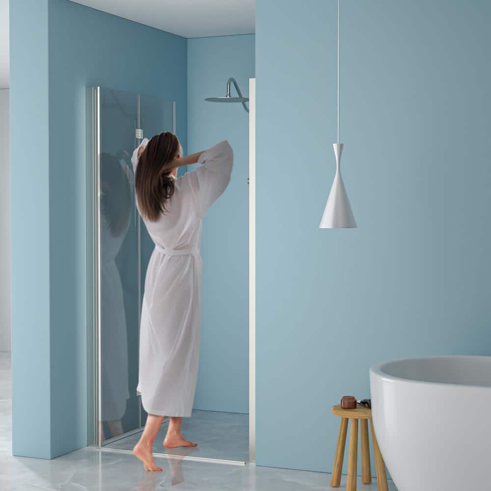 stufurhome LOD 32 in. W x 72 in. H Bifold Shower Semi-Frameless Shower Door in Brushed Nickel Finish with Clear Glass