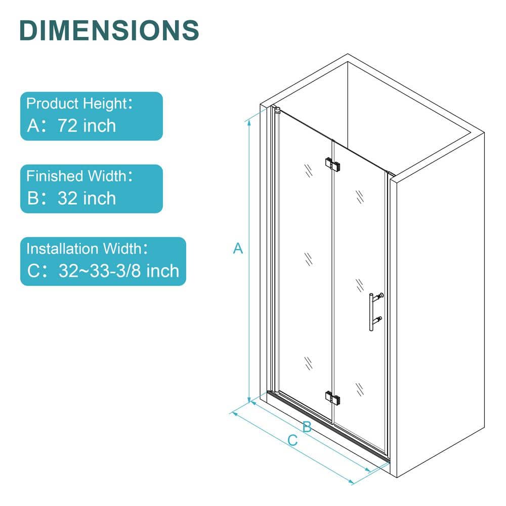stufurhome LOD 32 in. W x 72 in. H Bifold Shower Semi-Frameless Shower Door in Brushed Nickel Finish with Clear Glass