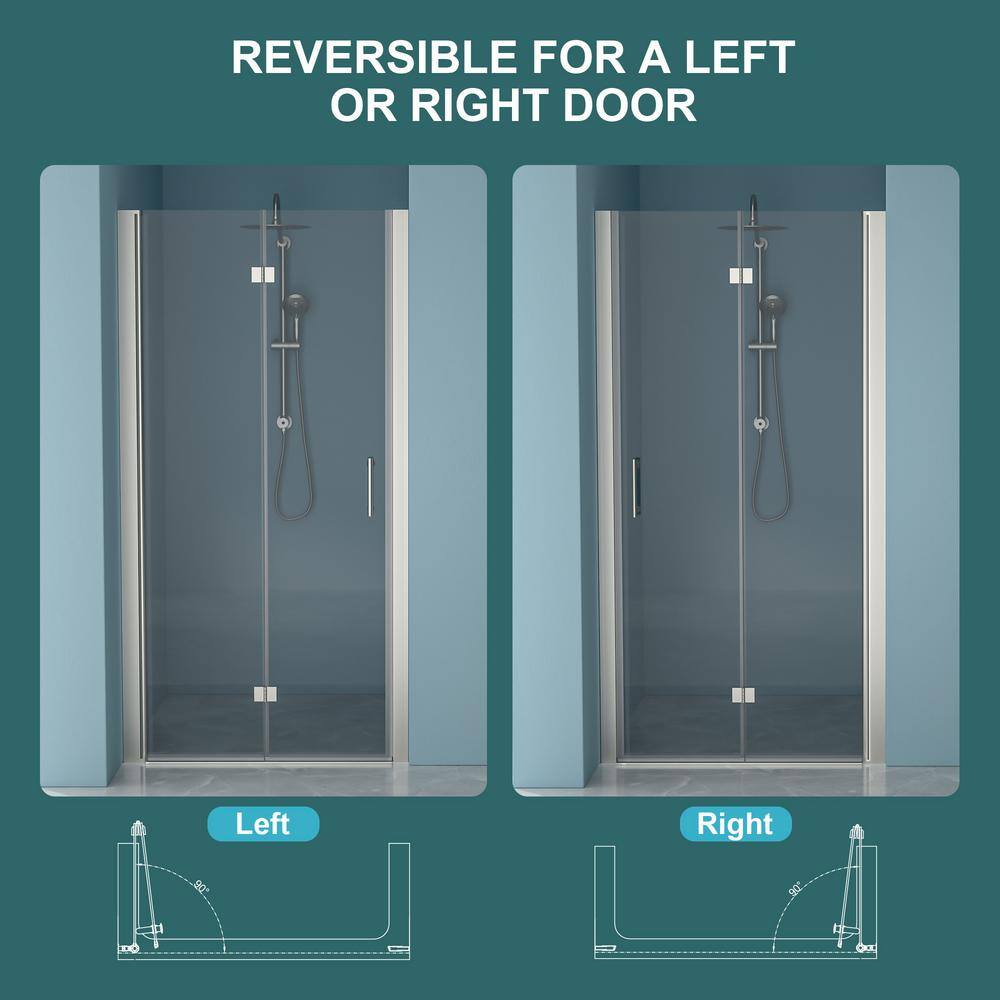 stufurhome LOD 34 to 36 in. W x 72 in. H Bifold Shower Semi-Frameless Shower Door in Brushed Nickel Finish with Clear Glass