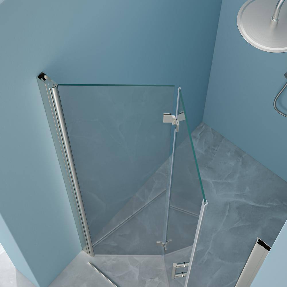 stufurhome LOD 34 to 36 in. W x 72 in. H Bifold Shower Semi-Frameless Shower Door in Brushed Nickel Finish with Clear Glass