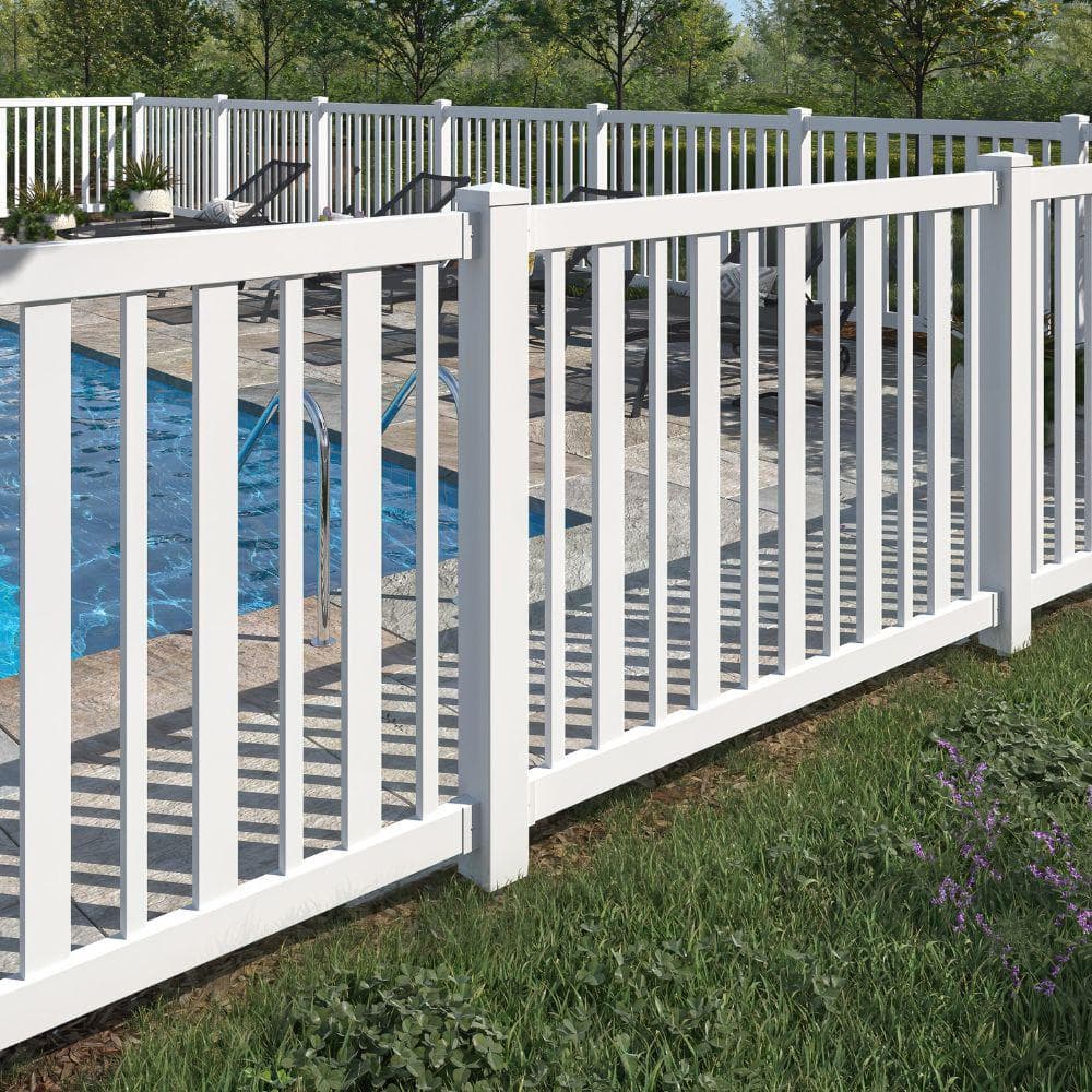 WamBam Fence Sturbridge Vinyl Yard and Pool Fence w/Post and No Dig Steel Pipe Anchor Kit 4 ft. H x 6 ft. W