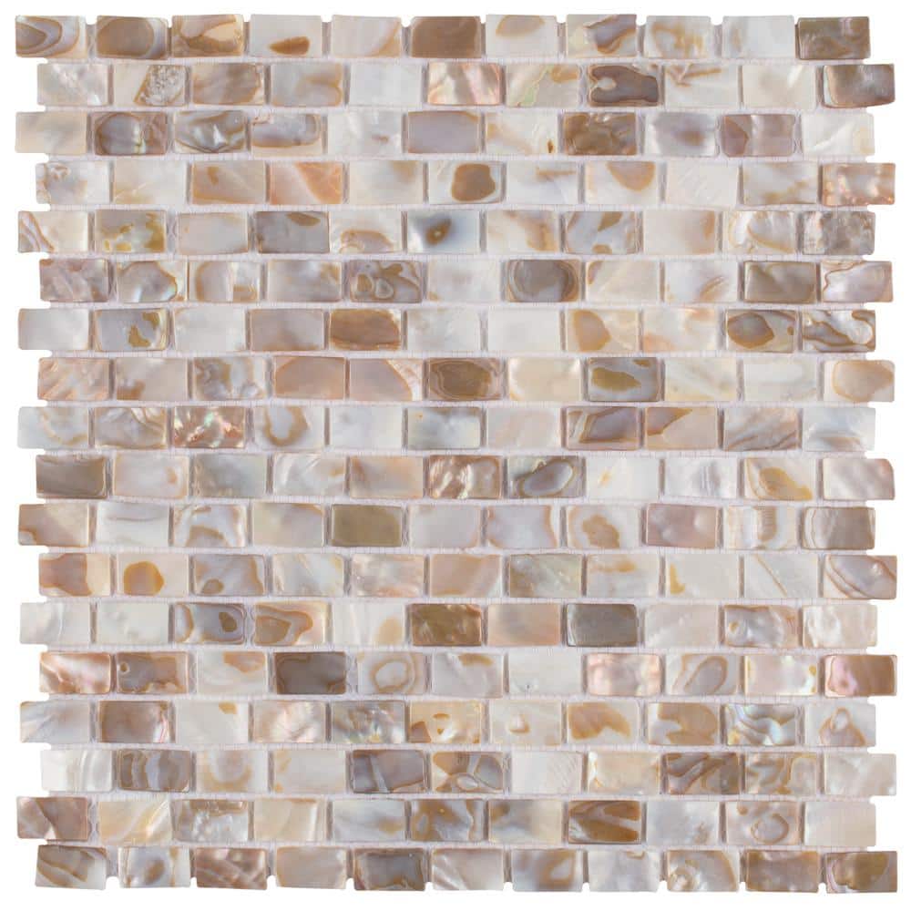 Merola Tile Conchella Subway Natural 12-1/4 in. x 12-1/2 in. x 2 mm Natural Seashell Mosaic Tile