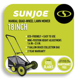 Sun Joe Mow Joe 18 in. Manual Push Walk Behind Reel Mower with Catcher
