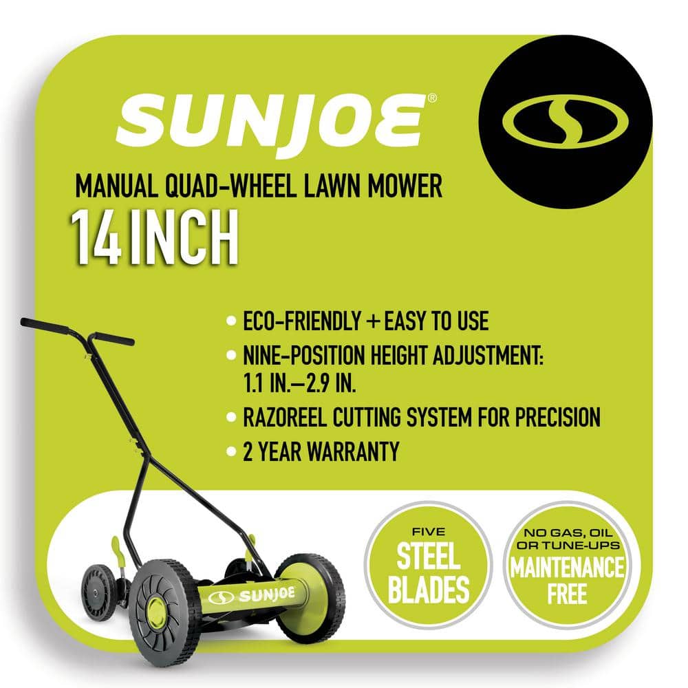 Sun Joe 14 in. Classic Quad Wheel 9-Position Manual Walk-Behind Reel Mower