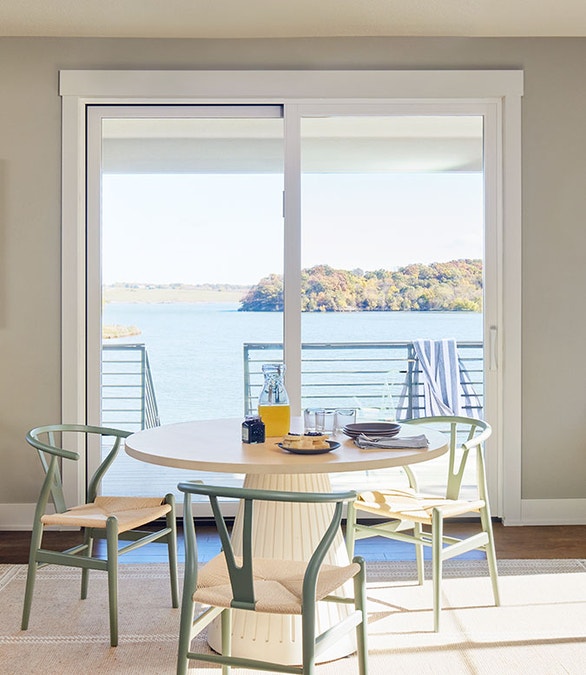 Pella Lifestyle 72-in x 80-in 4-9/16-in Dual-Pane White Wood Sliding Left-Hand Double Patio Door