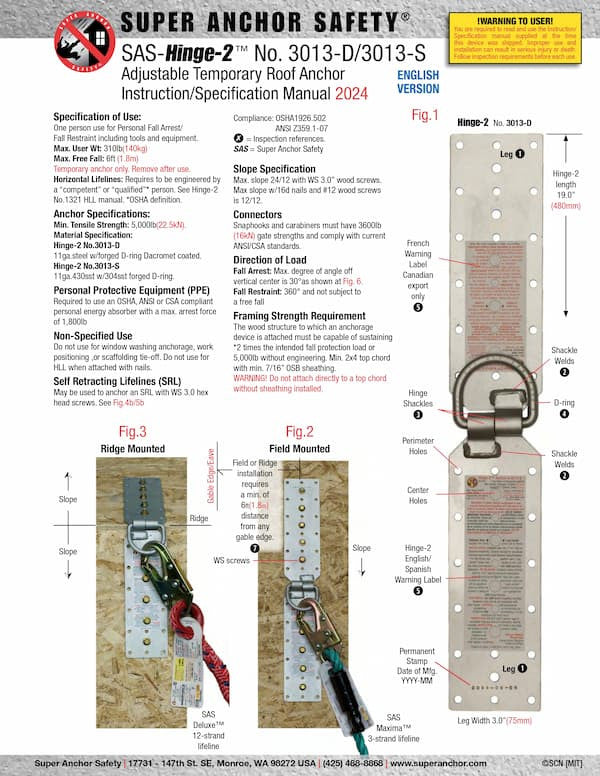 Super Anchor Hinge-2 Temporary/Reusable Anchor 11 GA