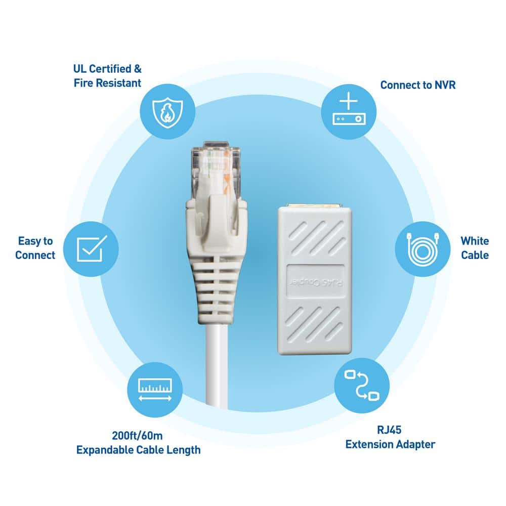 Swann 200 ft./60 m Cat5 Ethernet Cable, NVR Extension Cord for PoE Security Camera
