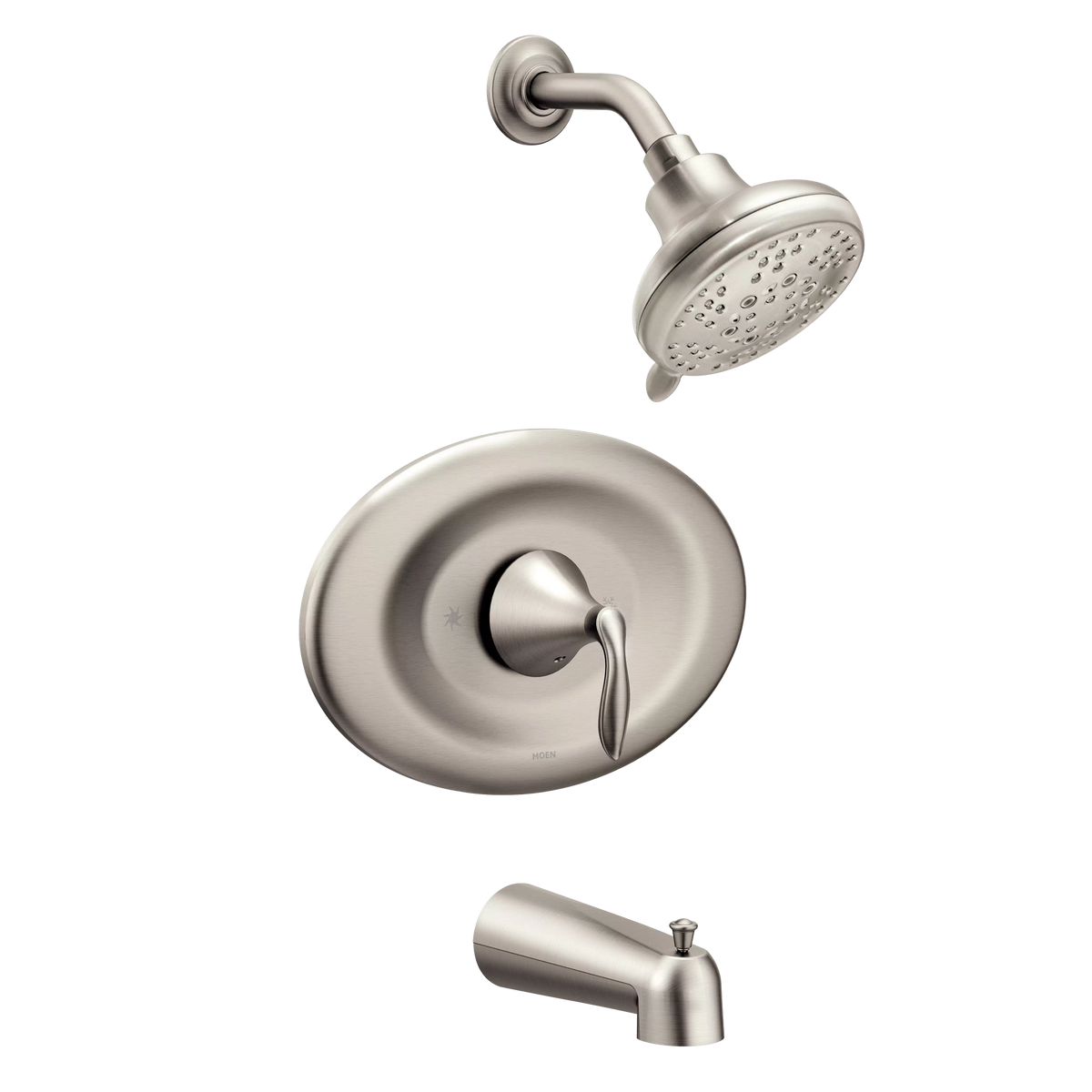 Moen Eva Single-Handle 1-Spray Posi-Temp Tub and Shower Faucet with Eco-Performance, Brushed Nickel, Valve Included