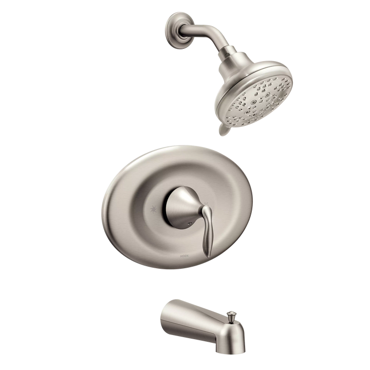 Moen Eva Single-Handle 1-Spray Posi-Temp Tub and Shower Faucet with Eco-Performance, Brushed Nickel, Valve Included