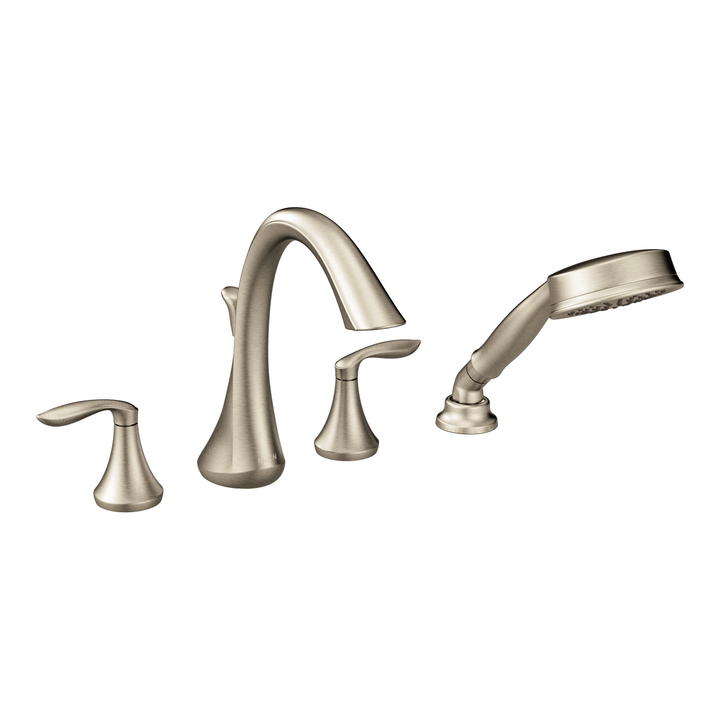Moen Eva 2-Handle Deck-Mount Roman Tub Faucet Trim Kit with Handshower and Valve, Brushed Nickel