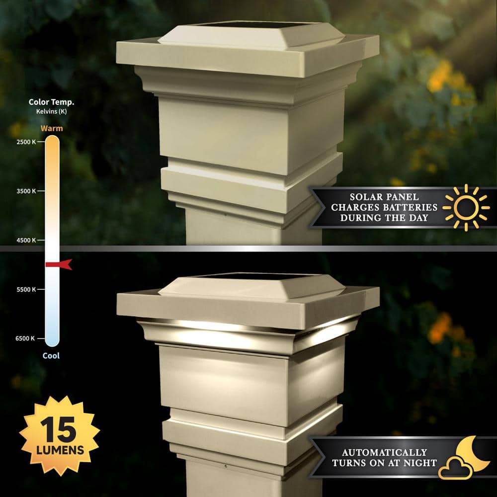 CLASSY CAPS Classy 4 in. x 4 in. Outdoor Tan Vinyl LED Solar Post Cap (2-Pack)
