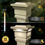 CLASSY CAPS Classy 4 in. x 4 in. Outdoor Tan Vinyl LED Solar Post Cap (2-Pack)